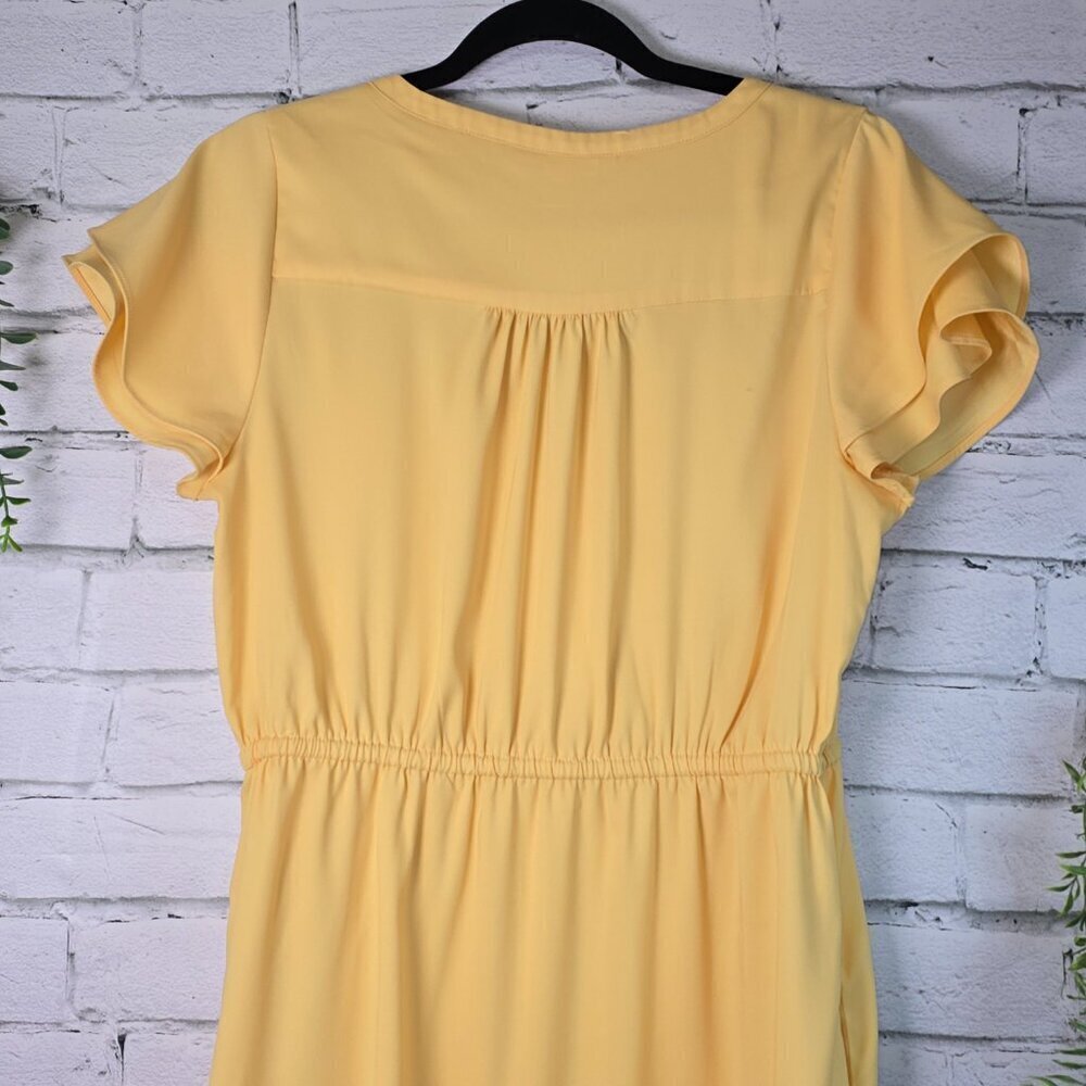 GOODTHREADS BUTTERY YELLOW COTTON KNIT SHIRT DRESS FLUTTER SLEEVE CINCH WAIST M - Picture 3 of 11